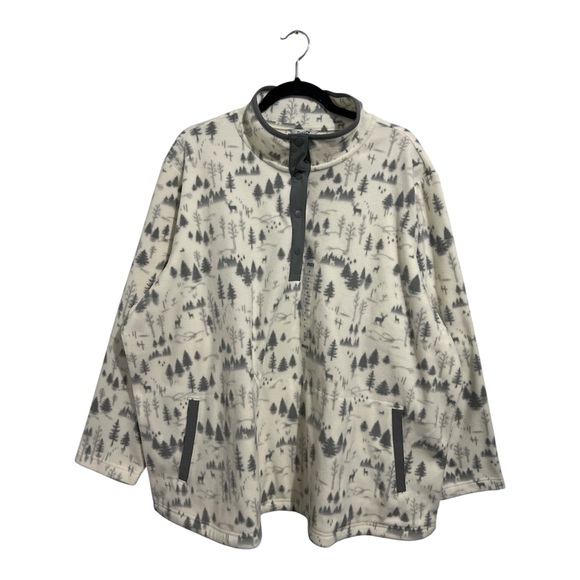 Duluth Trading Fleece Women’s 3XL Plus White Gray Doubleback Printed Pullover - Picture 1 of 15
